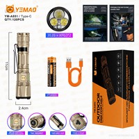 Lampe torche d'extérieur 1100 lumens, rechargeable par Type C, en alliage d'aluminium magnétique, double faisceau (spot et large), torche d'urgence