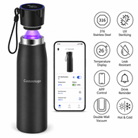 Bouteille d'eau intelligente auto-nettoyante UV en acier inoxydable 316 de 16 oz, en gros, avec application pour voyage, bureau, sports de plein air, portable