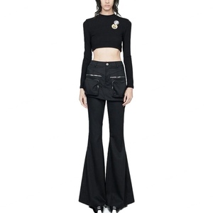 กางเกงแฟชั่นลำลองสไตล์สตรีทแบบขาบานทรงระฆัง ล้างสีได้ พิมพ์โลโก้ได้ตามสั่ง ราคาขายส่ง - Product Image 1