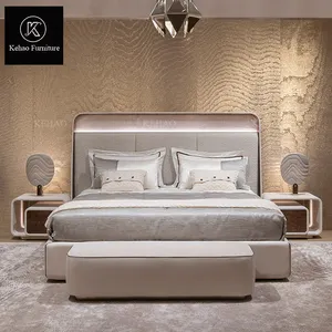 Nuevo diseño contemporáneo Cama doble de cuero suave de lujo de gama alta Marco de cama tamaño Super King Diseños de cama modernos