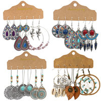 Parure de bijoux vintage plaqué argent avec pendentif goutte d'eau, feuille, coquillage et turquoise, boucles d'oreilles bohèmes pour femme