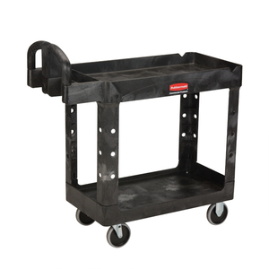 Carrello multiuso Rubbermaid con ripiano e bordo rialzato, nero, di qualità commerciale - Product Image 1
