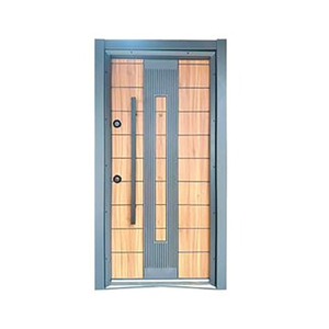 Porte de sécurité moderne de luxe en bois grainé, anti-effraction, à ouverture manuelle plate, complète - Product Image 5