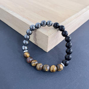 Pulsera Elástica de Piedras de Hematita, Ojo de Tigre y Obsidiana con Cuentas de Acero Inoxidable, para Hombre y Mujer, Regalos - Product Image 4