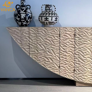 Французский декоративный буфет для гостиной из натурального массива дерева с резными узорами и полукруглыми секциями - Product Image 3