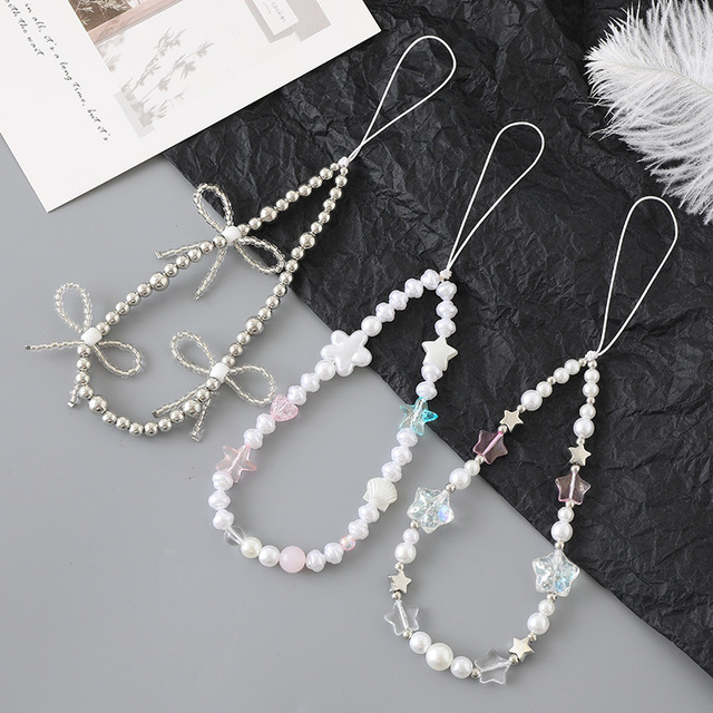 Ins Creative New Pearl Bowknot Beaded Phone Charm Fashionable and Versatile case Lanyard Pendant Chain Yiwu for Women