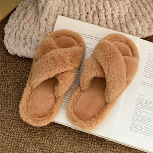 XIXITIAO 신상품 여성용 미니멀리스트 交叉 스트랩 미끄럼 방지 실내외 뮬 가을 겨울 플러시 하우스 슈즈 - Product Image 3
