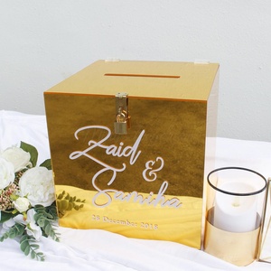 Lockable Personalised <strong>Mirror</strong> Gold Acrylic Wishing Well Wedding Card Invitation <strong>Box</strong> - Product Image 3