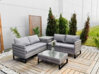 Polyrattan Gartenmöbel-Set für 4 Personen Terrassenmöbel mit Ecksofa Tisch und Kissen