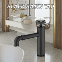 Mitigeur de lavabo à poignée unique en laiton massif Robinet de lavabo Design moderne Robinet d'eau chaude et froide Céramique Couleur noire pour salle de bain