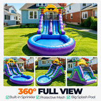 Toboggan aquatique gonflable commercial en PVC pour jardin, fête en plein air, toboggan gonflable sec et humide avec piscine à jets d'eau pour adultes et enfants