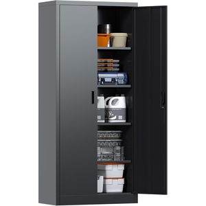 Montaggio richiesto Black FCJ OfficeHome/Garage di stoccaggio in metallo armadietto per Garage serratura in acciaio chiudibile a chiave 2 porte 4