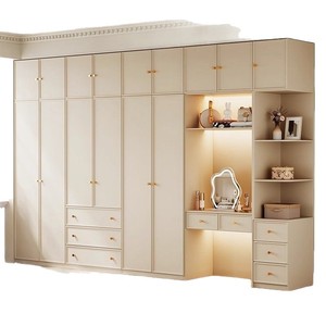 <span class=keywords><strong>Armoire</strong></span> Modulaire Contemporaine de Style Français, Blanc Crème, avec Tiroirs Intégrés, Penderie Polyvalente pour Chambre à Coucher - Product Image 4
