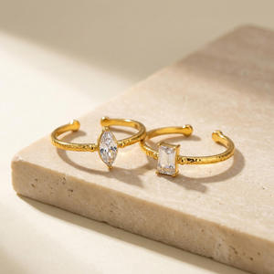 Bague de mode pour femme, bijoux fins, bague en acier inoxydable, bijoux plaqués or, zircon ovale carré, bagues de couple - Product Image 3