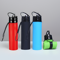 Bouteille d'eau pliable en silicone 600 ml, écologique, de qualité alimentaire, à boire directement avec couvercle, pour le camping, la randonnée, les voyages et les activités de plein air