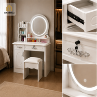 HarmTai Coiffeuse Moderne en Bois MDF Blanc Sculpté avec Miroir Ovale Éclairé et Meuble de Rangement Multiple pour Chambre à Coucher