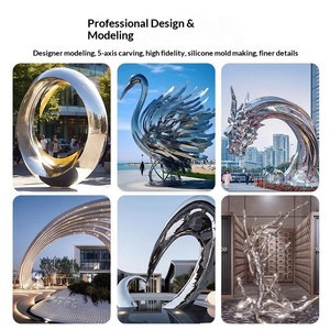 Custom-made Large Stainless Steel <b>Cartoon</b> Sculpture 8m Outdoor Use for Pavilions Campus Water Features Mirrored <b>Rings</b> Deer - Product Image 1