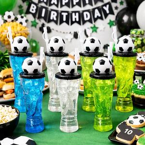 6pcs 500ml Sports <b>Water</b> Bottle <b>With</b> <b>Straw</b> Football Trophy Design Plastic <b>Cup</b> Birthday Party Outdoor Soccer Drinkware - Product Image 1