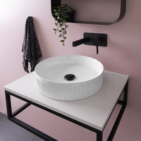 Lavabo de salle de bain moderne en céramique, rond, cannelé, à poser sur comptoir, qualité hospitalière