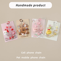 Hello Kitty Handy-Anhänger aus geflochtenem Material mit Fellbesatz, kleine Tierkette, blattförmige, bunte Perlen, umweltfreundlich