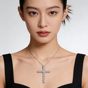 CUSTOM SILVER 10K/14K/18K GOLD PLATED LAB GROWN CVD DIAMOND CLASSIC ENGAGEMENT GIFT SWEATER <b>CHAIN</b> NECKLACE <b>CROSS</b> PENDANT VS - Product Image 2