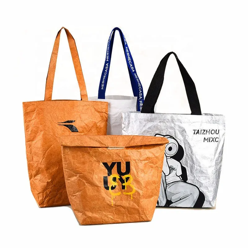 Sacs fourre-tout à provisions avec logo imprimé personnalisé Sacs à provisions de luxe réutilisables en papier Tyvek pour cadeaux