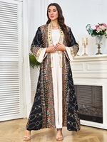 Abaya de soirée ouverte, style cardigan, brodée de paillettes, avec pendentif, Kaftan, Robe longue, Vêtements islamiques, Vente en gros, Personnalisable, Noir, Bleu, Rose