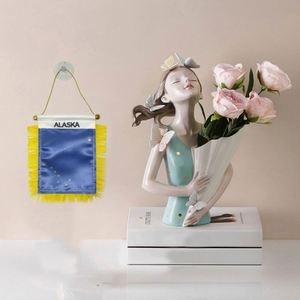 Custom Alaska State Satin Pennant Flag Digital Printed Car Mini <b>Banner</b> with Yellow Tassels Made of Polyester and Plastic - Product Image 2