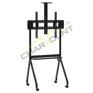 Mobile TV Cart Rolling Floor Stand Lockable Wheels Height Adjustable Trolley 55-100 Inch Interactive Whiteboard TV Display Stand
