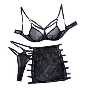 Conjunto de Lingerie Sexy em Tule Transparente com Sutiã Push-up com Arame e Saia Mini Bodycon para Mulheres - Product Image 6