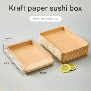 กล่องกระดาษคราฟท์ทรงสี่เหลี่ยมแบบใช้แล้วทิ้ง กันน้ำ เกรดอาหาร สำหรับใส่ซูชิ ของหวาน อาหารกลางวัน พร้อมฝาปิด - Product Image 2