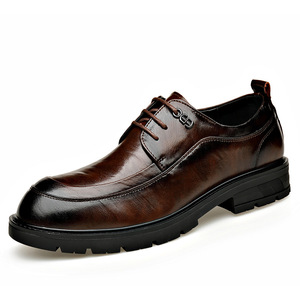 Chaussures habillées en cuir pour hommes, style Oxford, bout rond, à lacets, semelle souple, pour le bureau et les occasions professionnelles, couleur unie, automne - Product Image 5