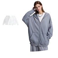 Sweat-shirt à capuche pour homme en coton épais, style vintage, effet délavé, avec fermeture éclair, coupe ample, streetwear d'automne