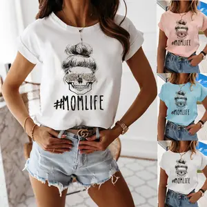 Frauen Grafik T-Shirts Sommer Tops Tee Mode Casual Vintage MOM LIFE Letters Print T-Shirts