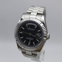 Montre avec mouvement Miyota 8285, cadran lumineux rayé noir, semaine et calendrier, montre en or rose, matériau en acier inoxydable 904L