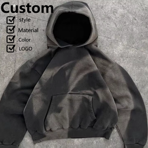 Sweat à capuche vintage gris rétro personnalisé en molleton bouclette 100 % coton épais 400 g/m² pour homme, effet délavé soleil et délavé à l'acide - Product Image 1