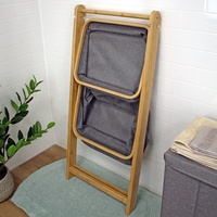 Panier à linge pliable en bambou multifonction à double niveau avec étagères d'angle et panier échelle pour le rangement des vêtements
