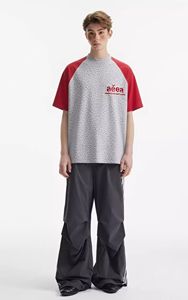 カスタムメンズコットンTシャツカラーブロックオーバーサイズ半袖クルーネックグラフィックプリントストリートウェアヒップホップTシャツ卸売業者 - Product Image 4