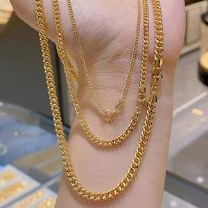 สร้อยคอทอง18K Au750ทองคำแท้กลวง4mm 18K โซ่ทองคิวบาสำหรับผู้ชาย - Product Image 1
