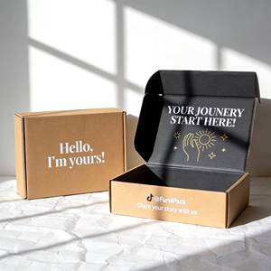 Boîte d'expédition rigide personnalisée avec logo, design gratuit, écologique, pelliculage mat, UV, emballage beauté naturelle, recyclable, noir - Product Image 1