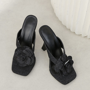 Front Flower Women's Sexy Dress <b>Clip</b> Toe Shoes High Heels Denim Pumps Fashion Sandals on Summer Causal Mules - Product Image 4