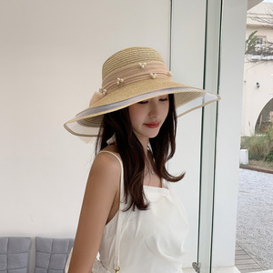 <span class=keywords><strong>Sombrero</strong></span> Panamá de Paja Rafia con Copa de Perlas, Estilo Casual Coreano, Unisex, para Verano, Playa, Viajes, Fresco, Protección Solar, Venta al Por Mayor - Product Image 6