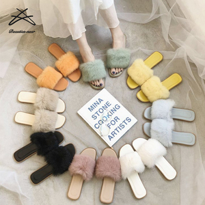 Sandalias deslizantes de piel para mujer, chanclas de lujo con <span class=keywords><strong>plumas</strong></span> para interiores y exteriores - Product Image 2