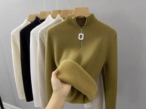 เสื้อสเวตเตอร์ผ้าฟลีซแบบหนาสำหรับผู้หญิง ฤดูใบไม้ร่วง/ฤดูหนาว แบบชิ้นเดียว มีซิป คอเต่าครึ่งตัว แฟชั่น - Product Image 5