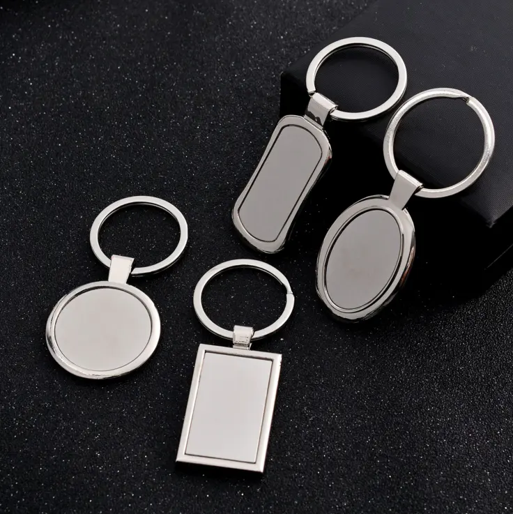 Chaveiro de metal para carro, chaveiro personalizado de metal em branco com porta-chaves de couro promocional