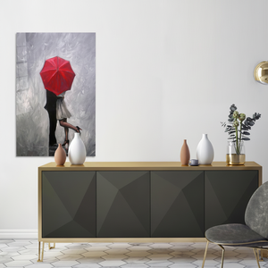 Printed <b>Canvas</b>: Couple Under Red Umbrella - Modern <b>Wall</b> Decor,TEMPERED GLASS ART - Product Image 3