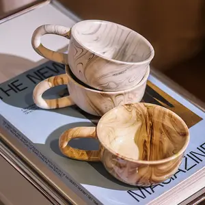Kreative benutzer definierte große Kapazität tragbare Frühstücks becher Tasse mit Marmor korn Keramik Kaffeetasse