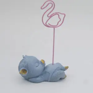 Light blue resin crafts flamingo card holderl home decor piggy figurine gift souvenirs