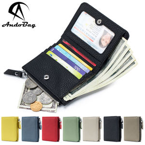 AndoBag Short Wallets for Women Fashion Genuine Cow Leather RFID <b>Bifold</b> Wallet Zipper Coin <b>Purse</b> Slim Card Holder 7384 - Product Image 1