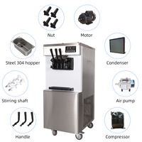 Machine à crème glacée automatique à trois têtes certifiée CE, machine à crème glacée molle à 3 becs avec pompe à air